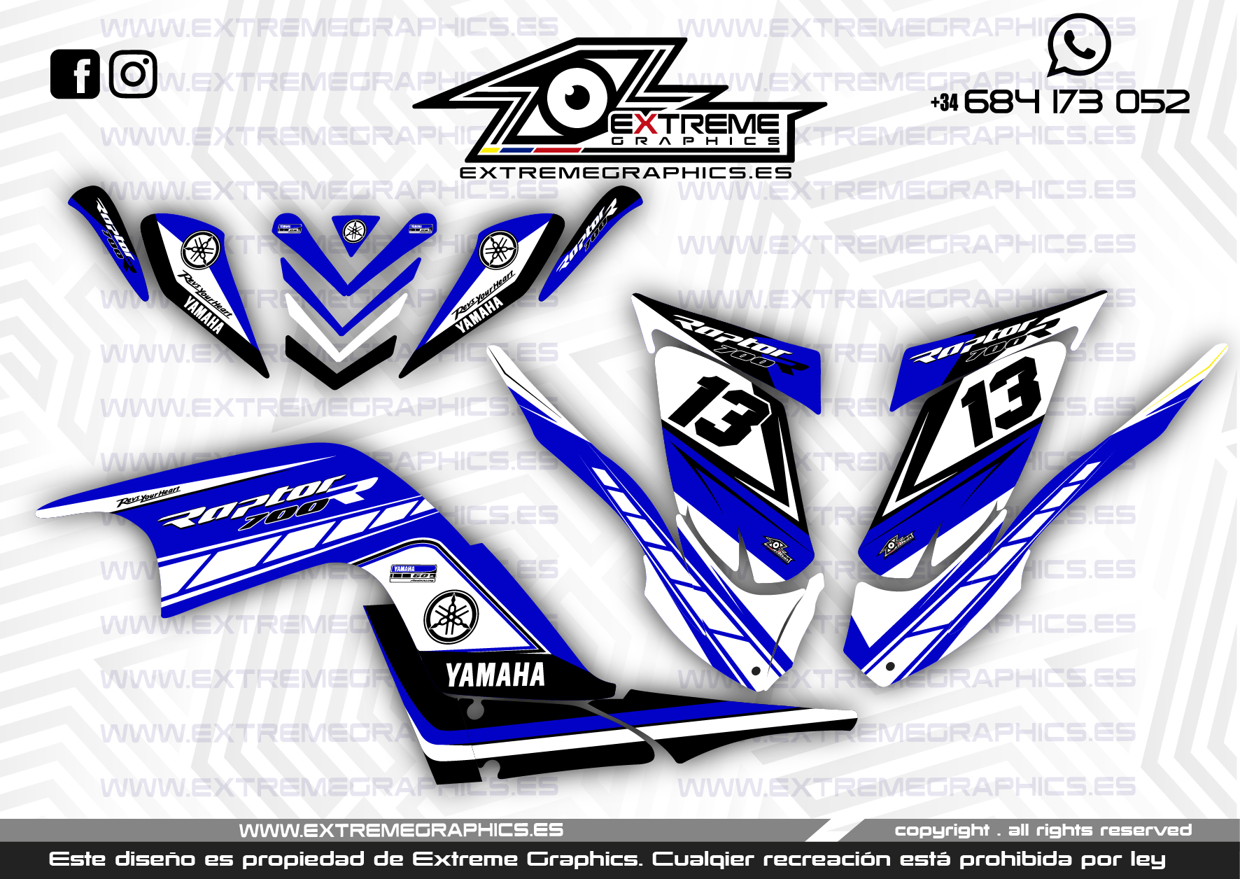 Adhesivos Quad Yamaha Raptor 700 50 aniversario Azul – extremegraphics.es