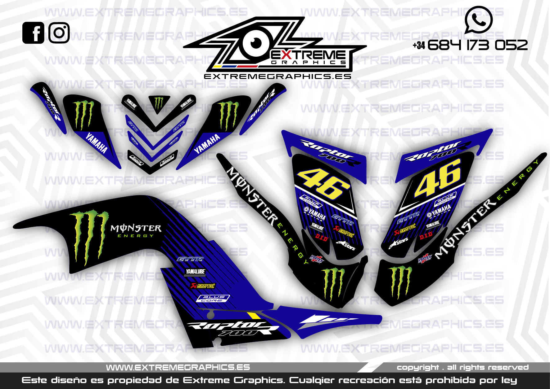 BLUE EYE'S HEAD LIGHT GRAPHIC DECAL COVER YAMAHA RAPTOR 700/350 YFZ450 ATV/UTV - Foto 8