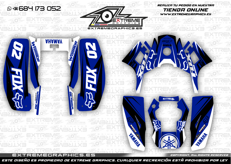 Adhesivos Quad Yamaha Warrior 350 Fox Azul y Negro –